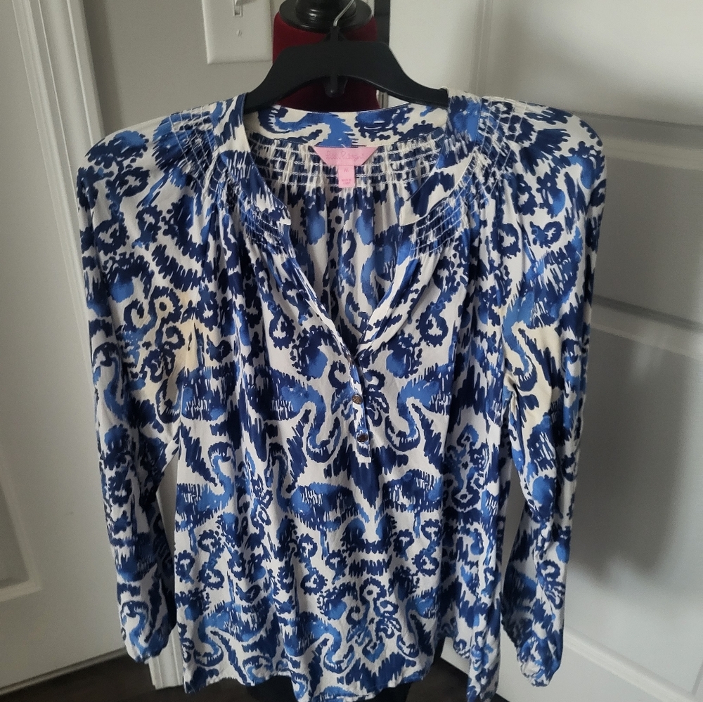 Blue and White Patterned Blouse
